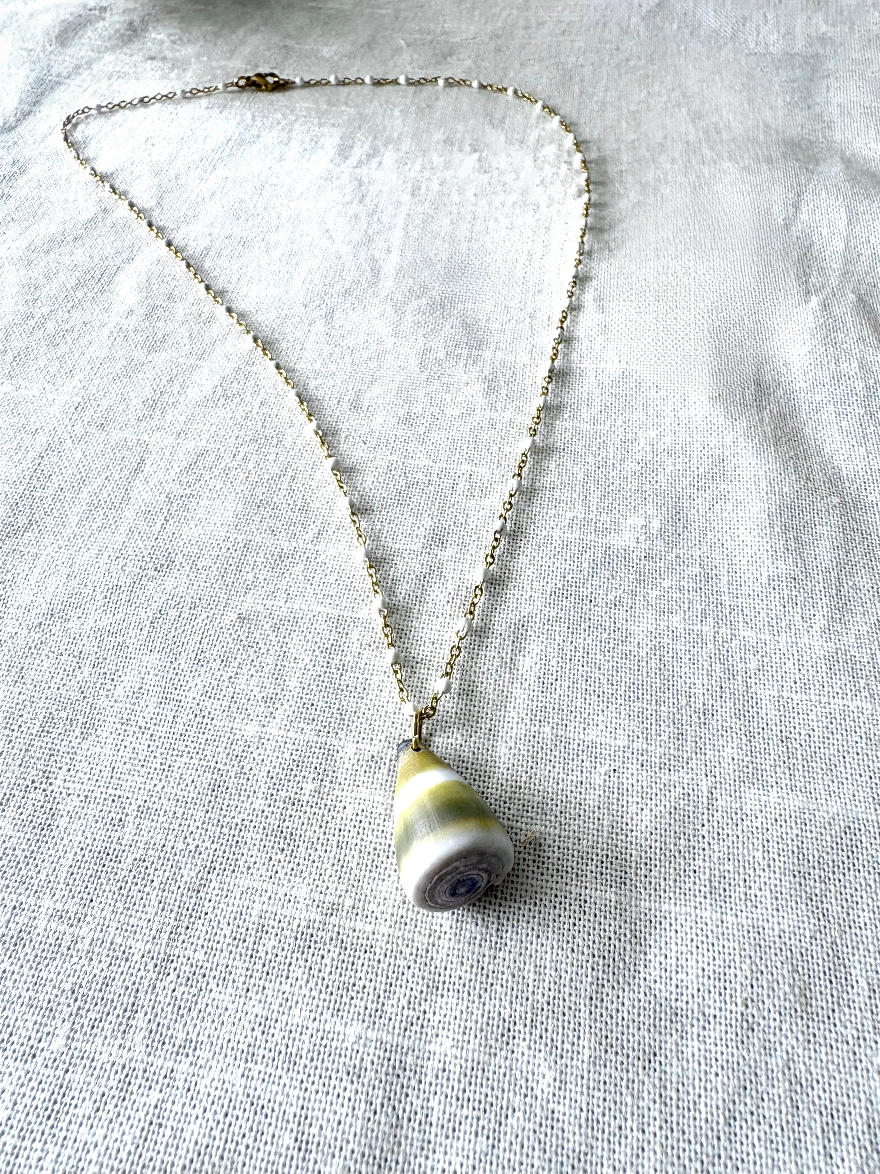 Misty Green Striped Cone Shell Necklace