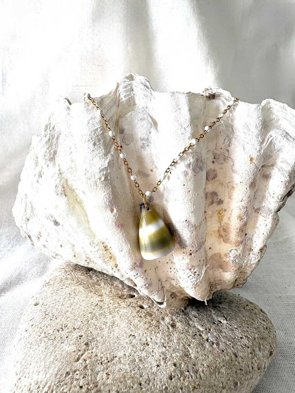 Misty Green Striped Cone Shell Necklace