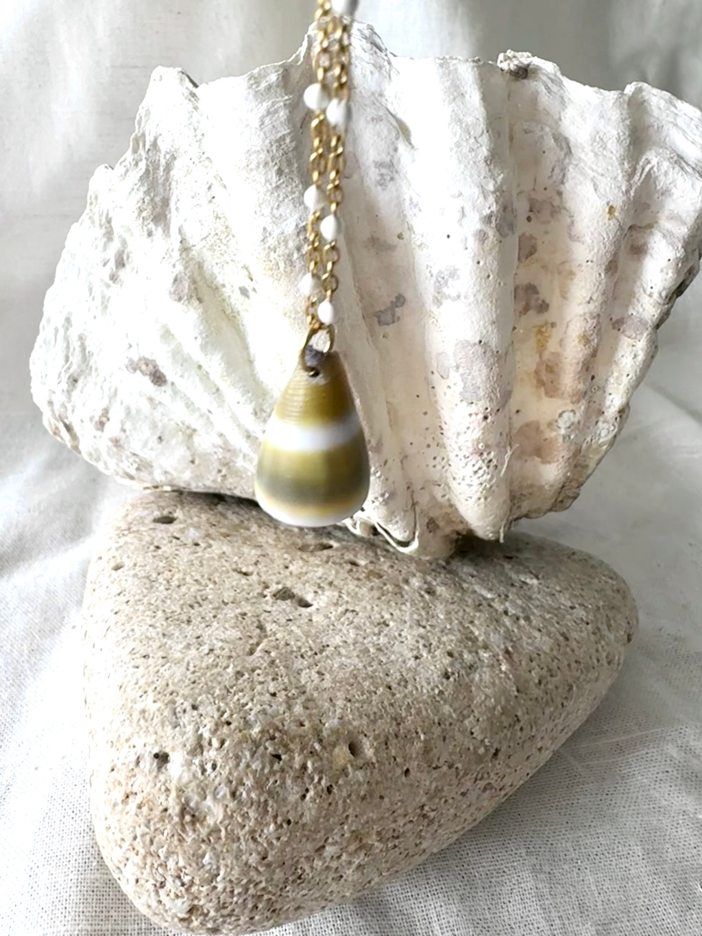 Misty Green Striped Cone Shell Necklace
